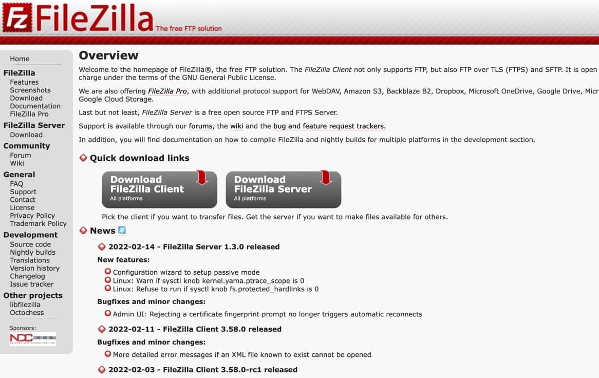 what is ftp - an example of a client is Filezilla