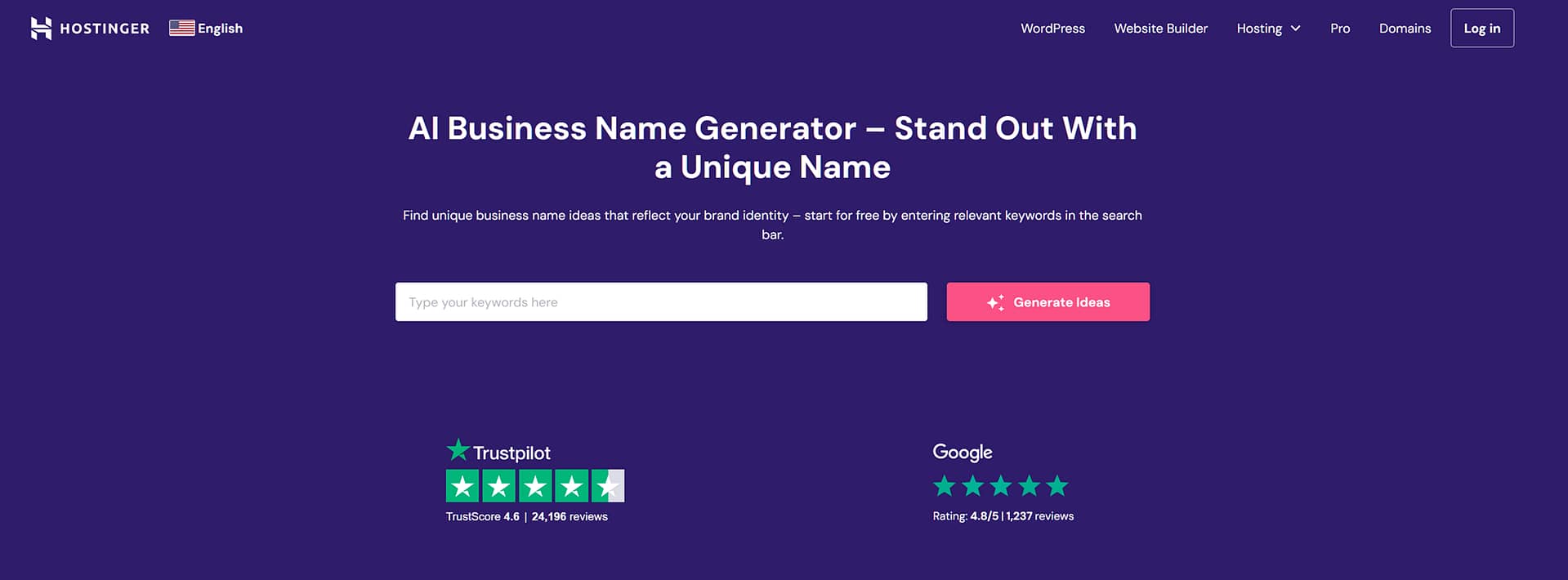 Hostinger AI business name generator tool