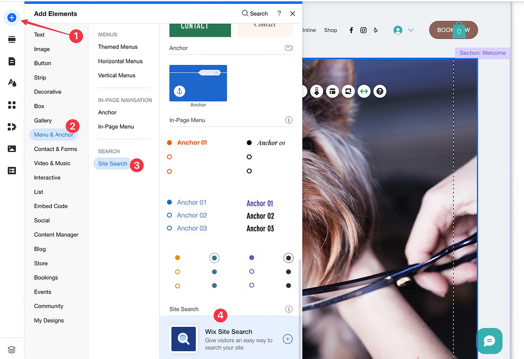 Wix tutorial covering how to add a search bar in Wix