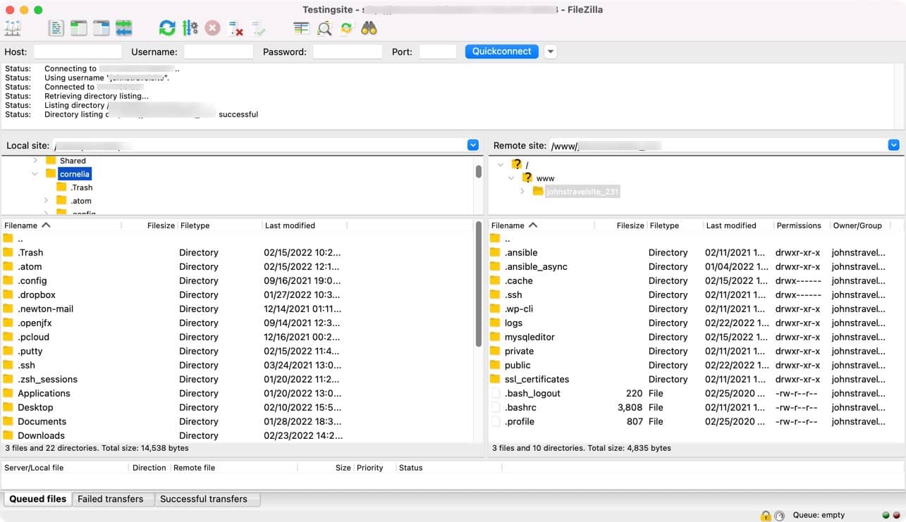 the filezilla interface 