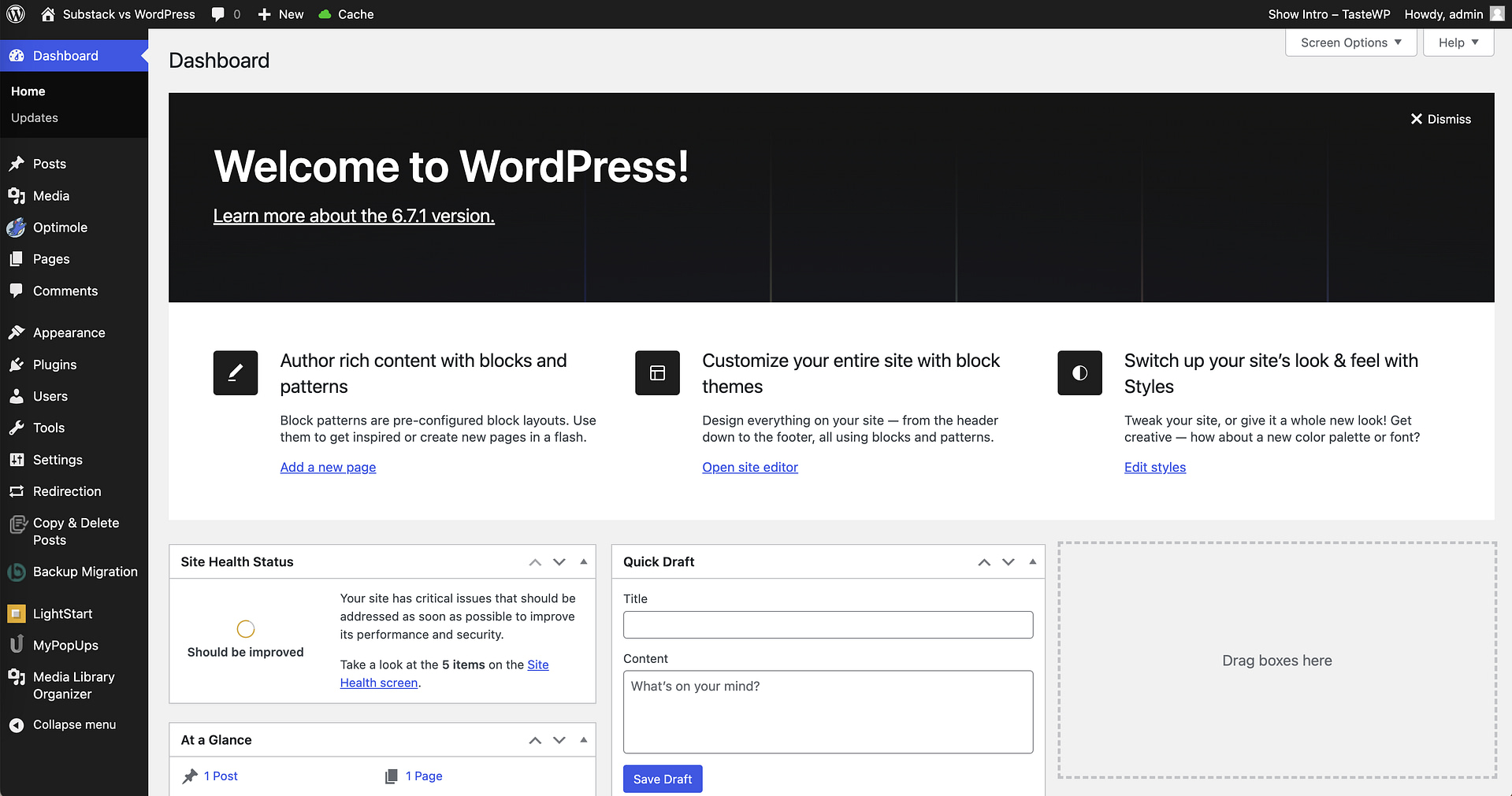 The WordPress dashboard.