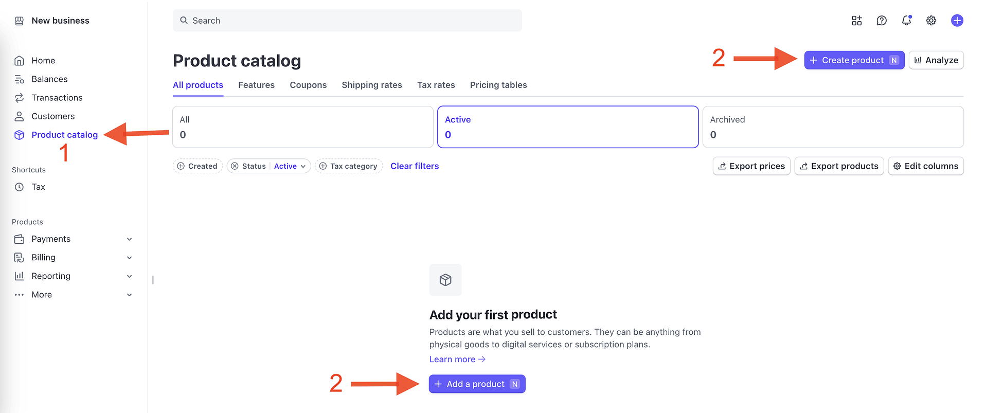 Accessing the product catalog in Stripe.