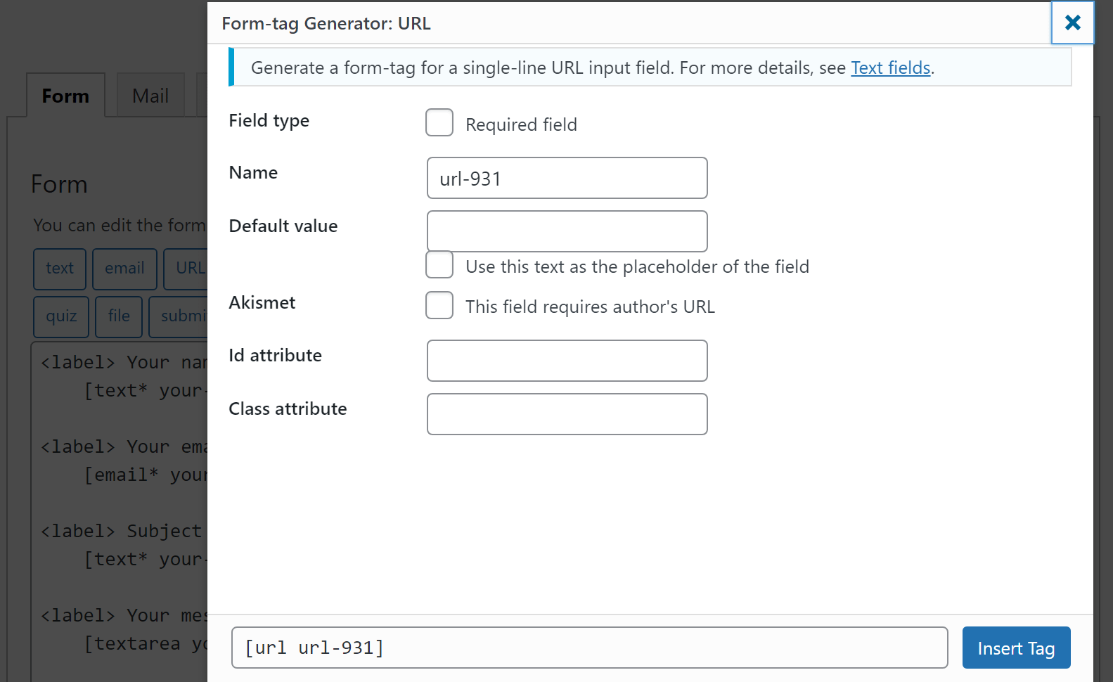 Adding a form element in Contact Form 7.