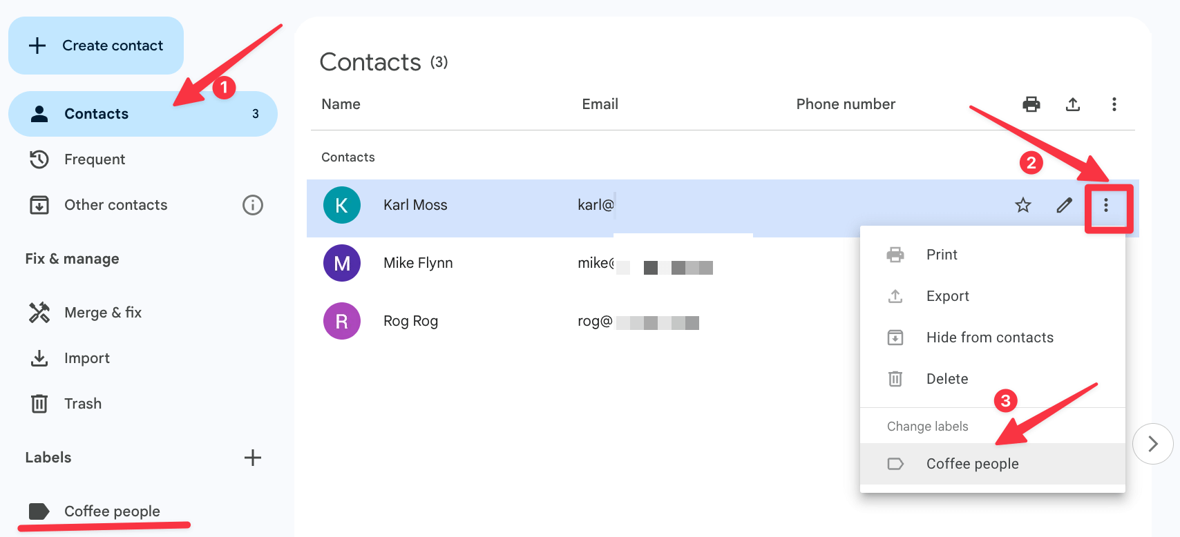 add contacts to label