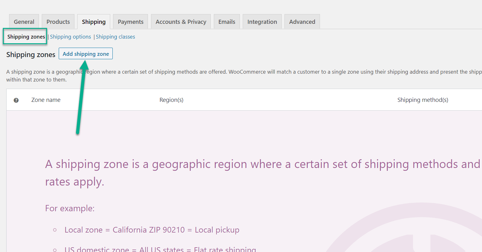 add WooCommerce shipping zone 