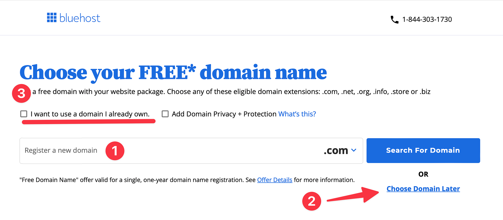 Bluehost choose a domain