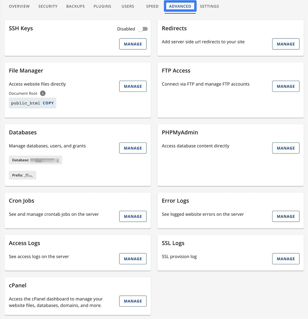 Bluehost dashboard advanced