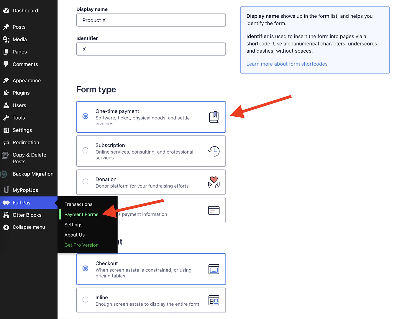 Adding a new payment form inside of WordPress.