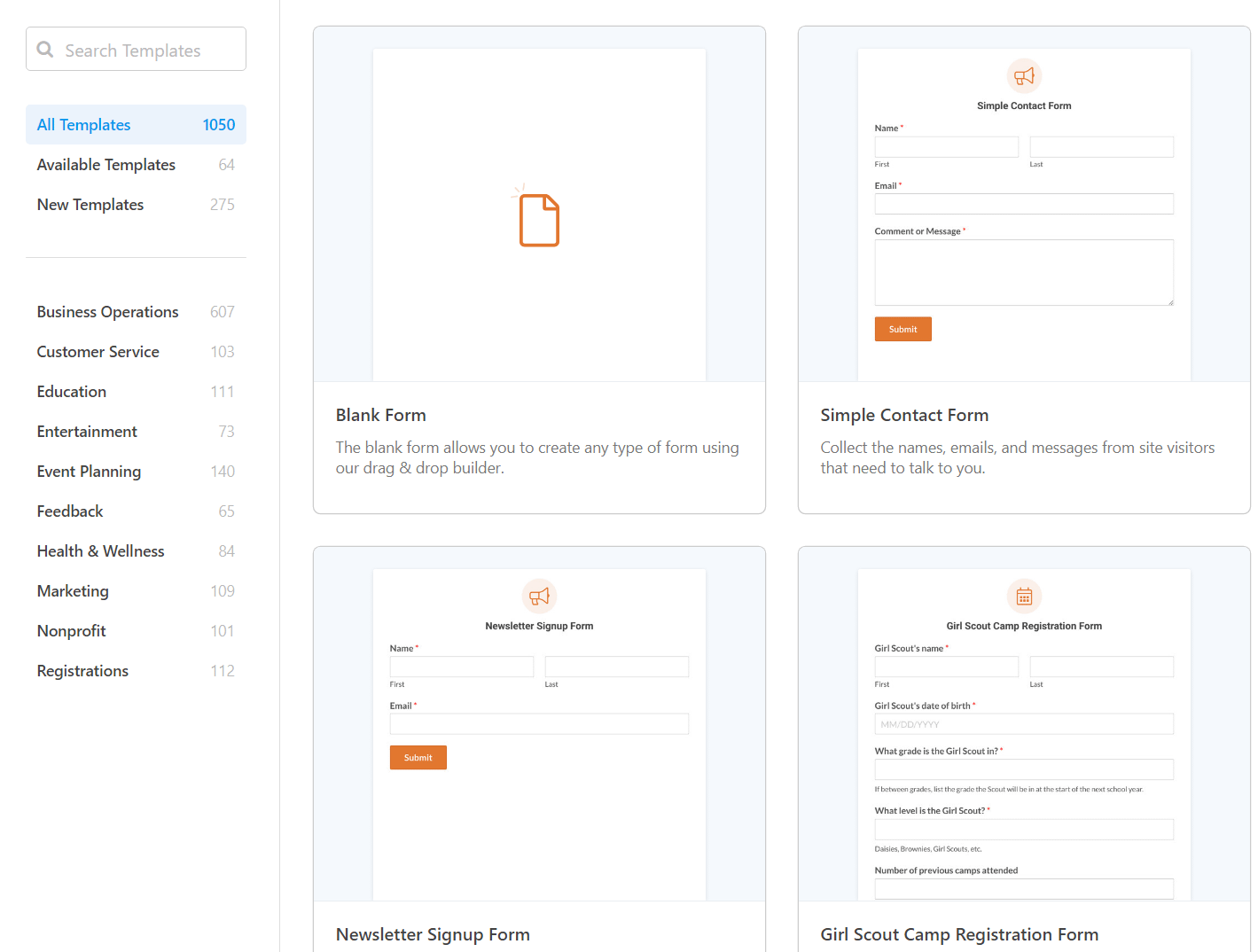 Form templates in WPForms.