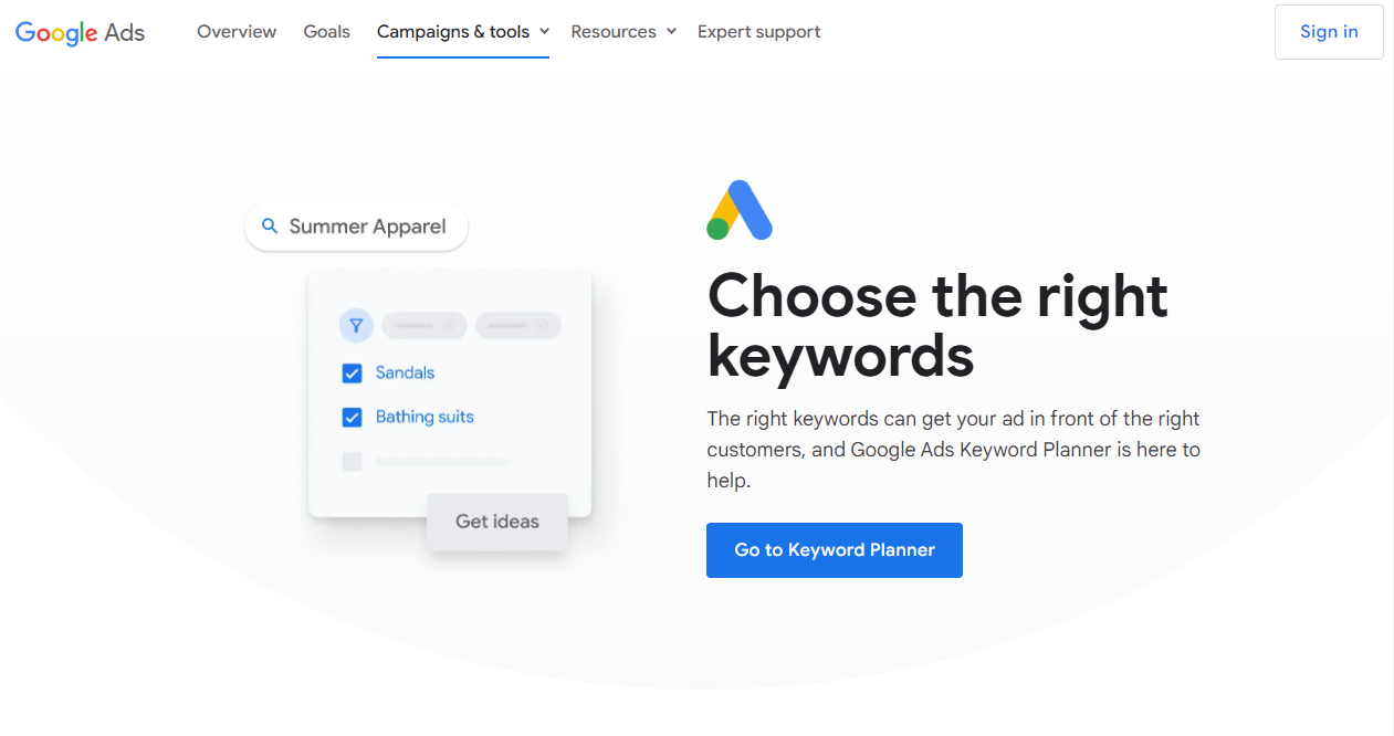 The Google Keyword Planner tool.