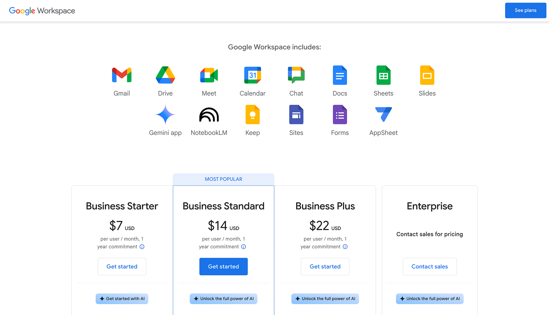 Google Workspace plans