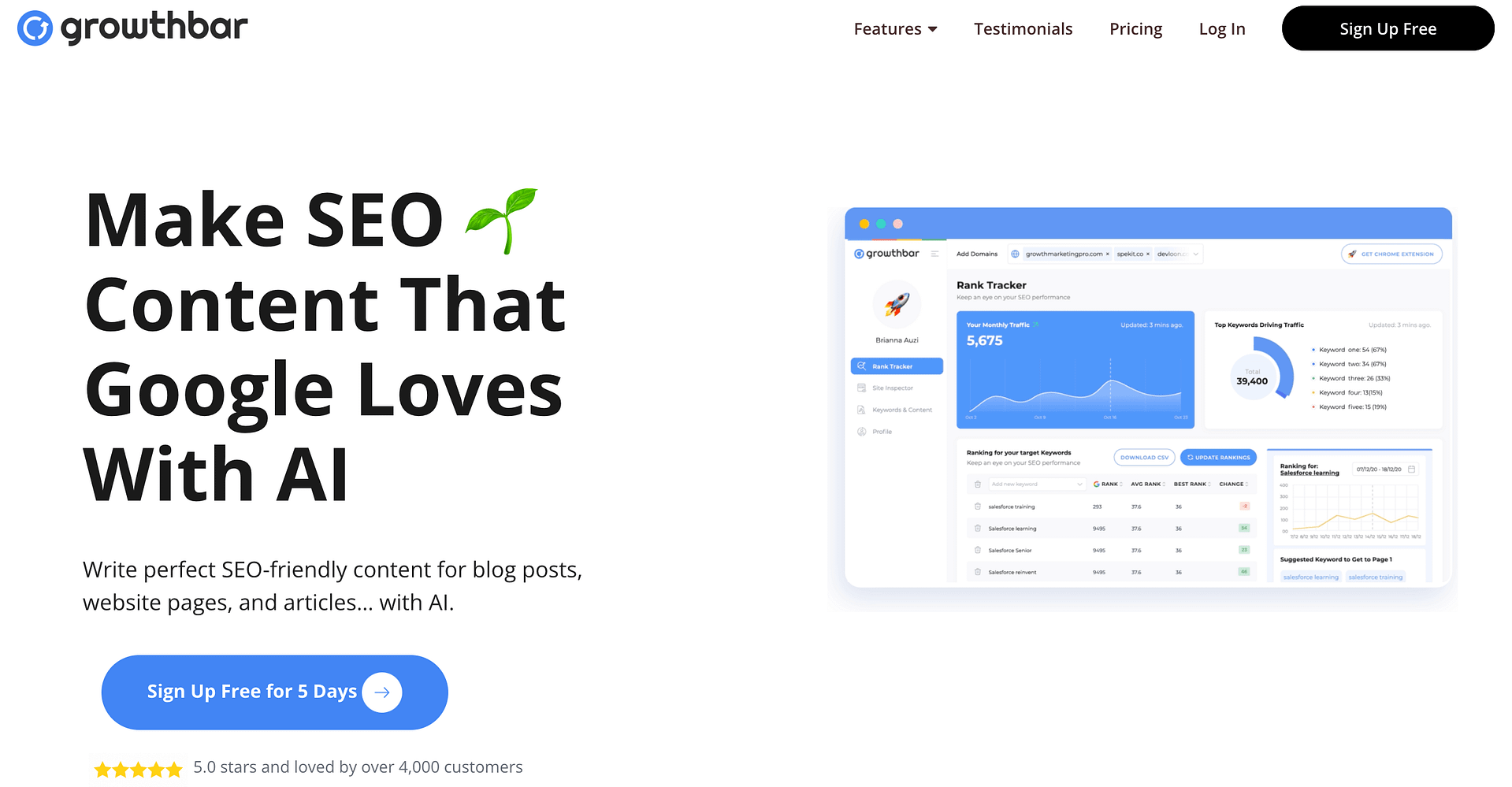 GrowthBar keyword research tool.