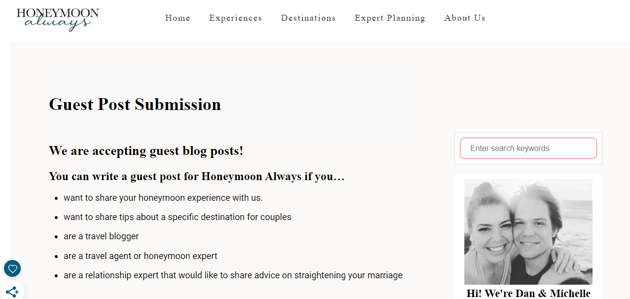 Honeymoon Always, blog that accepts guest posts