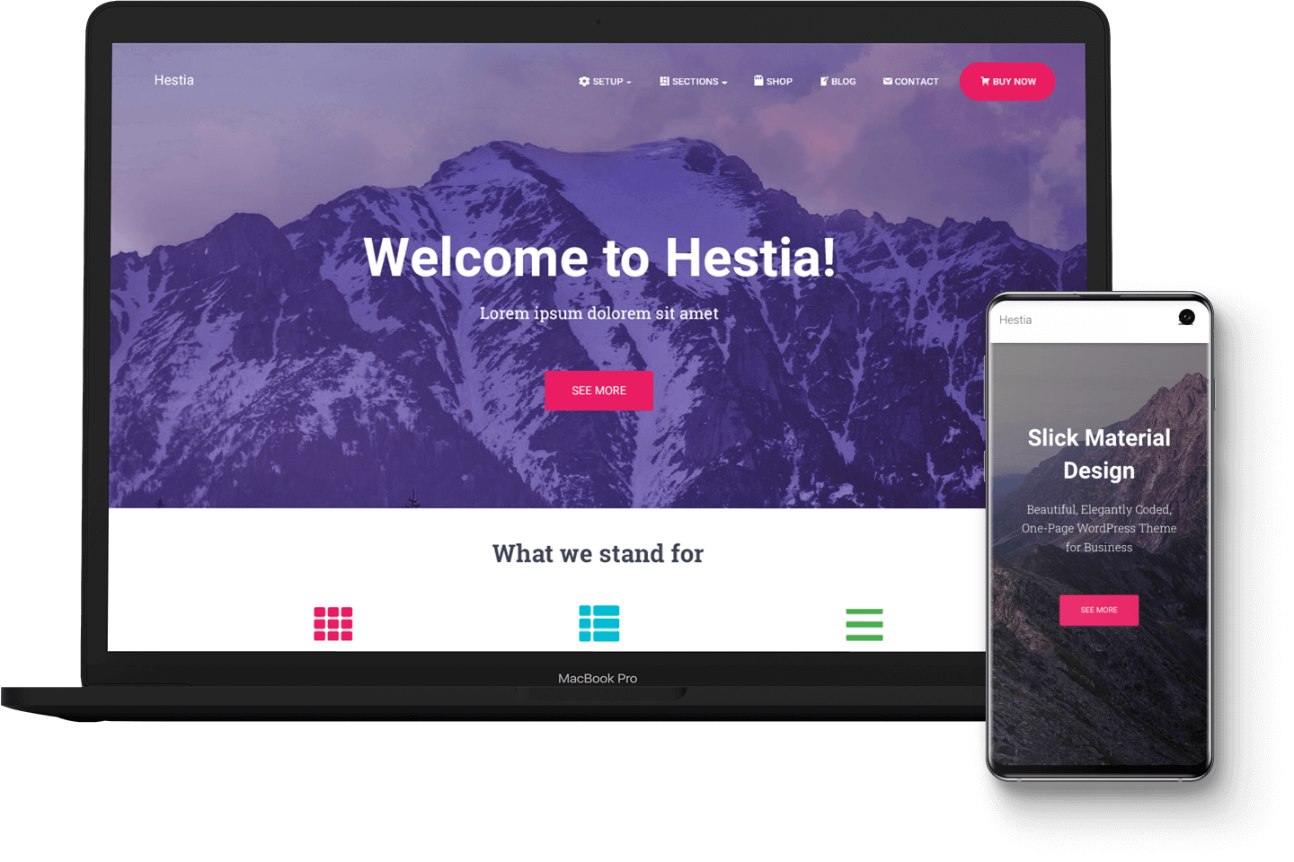 Hestia material design theme - great for a personal WordPress blog.