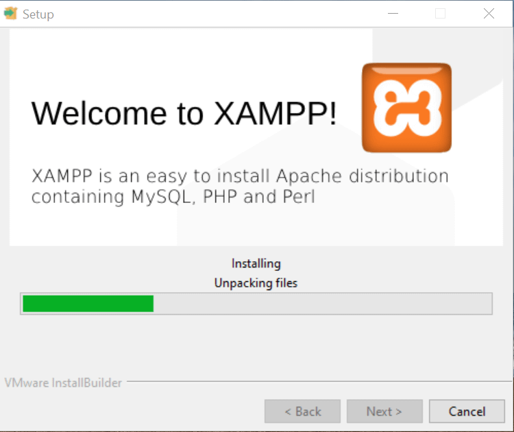 XAMPP install process.