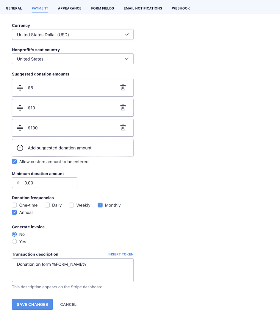 payments tab