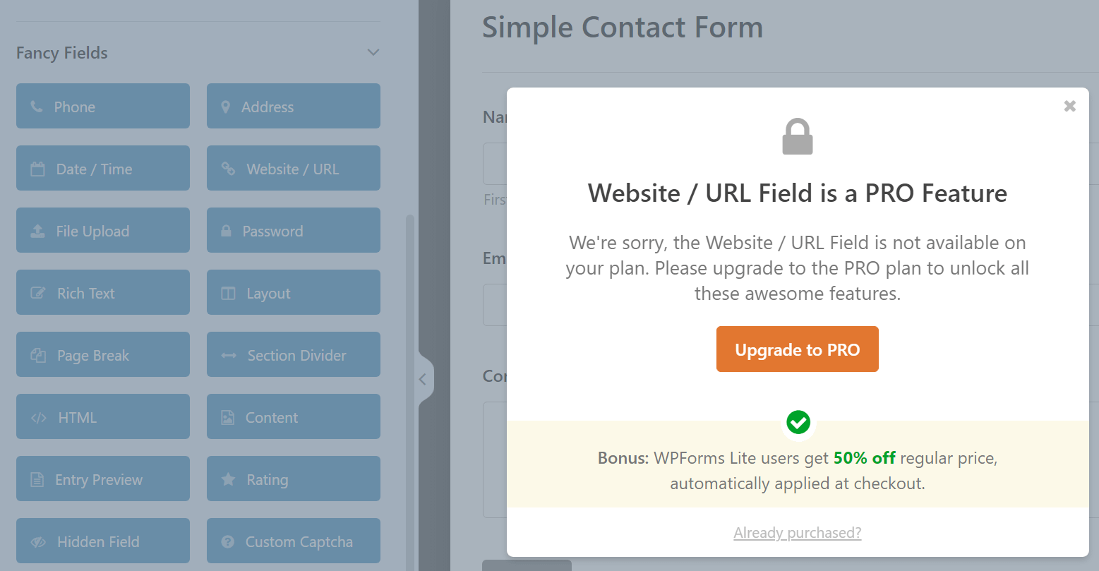 Premium fields in WPForms.