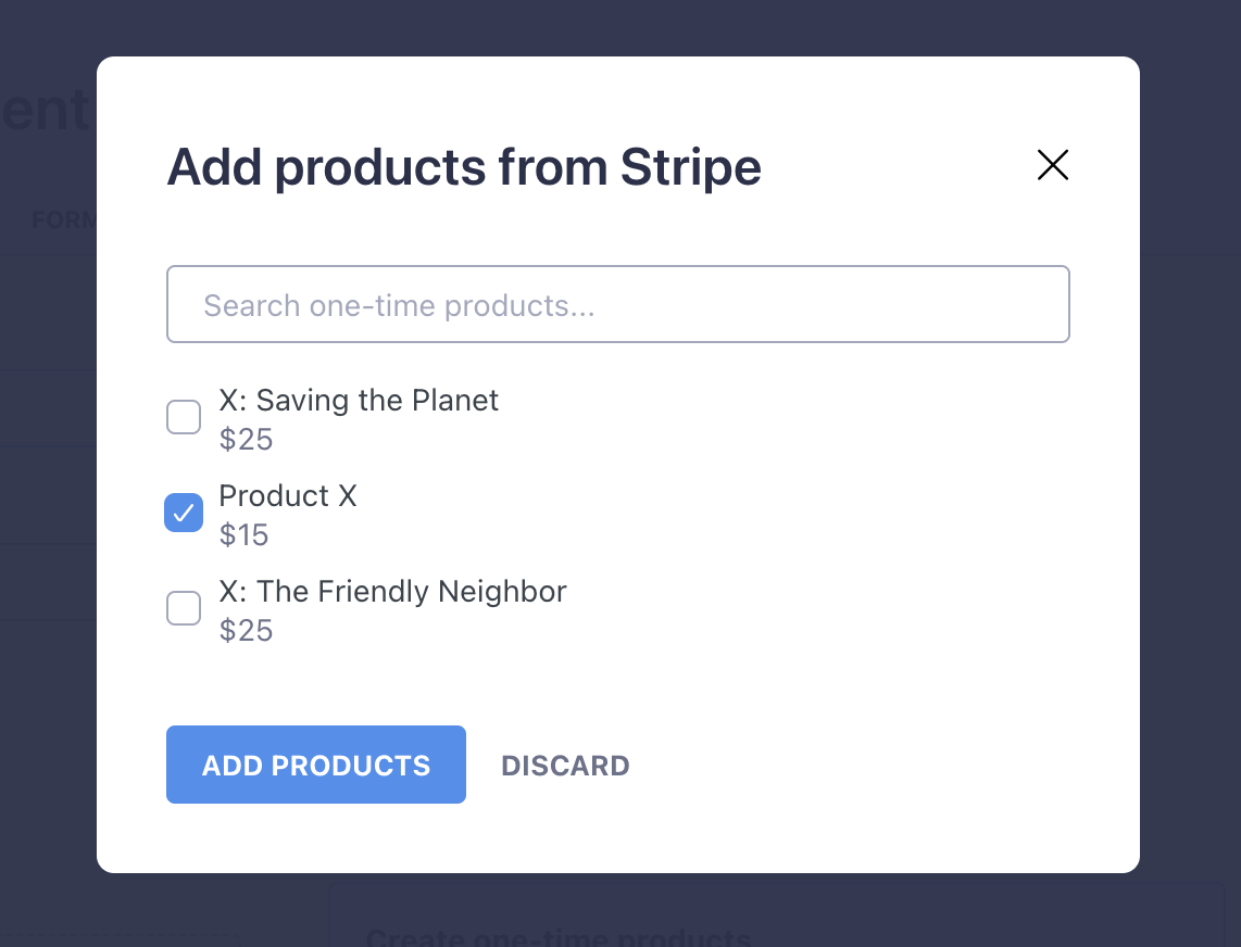 Products feed popup window.