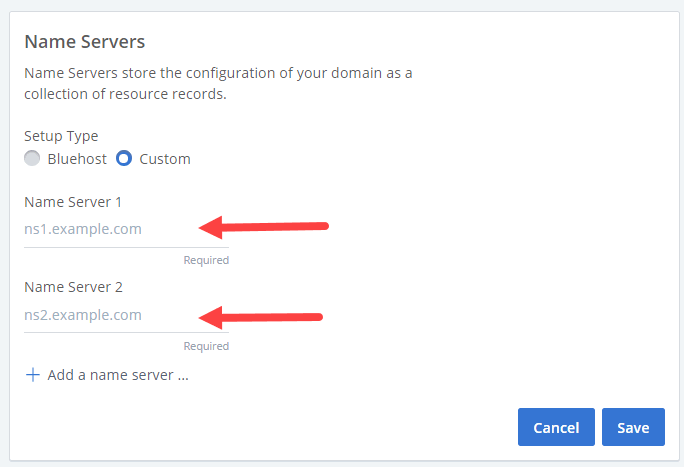 Bluehost nameserver settings