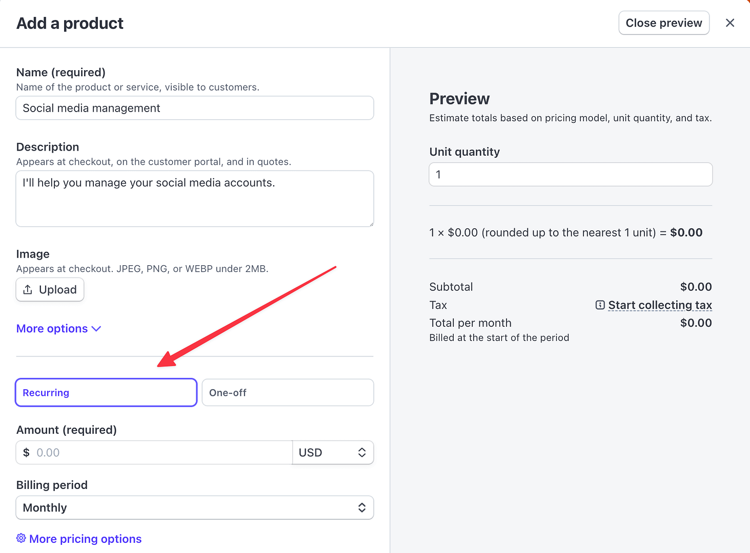 add recurring product