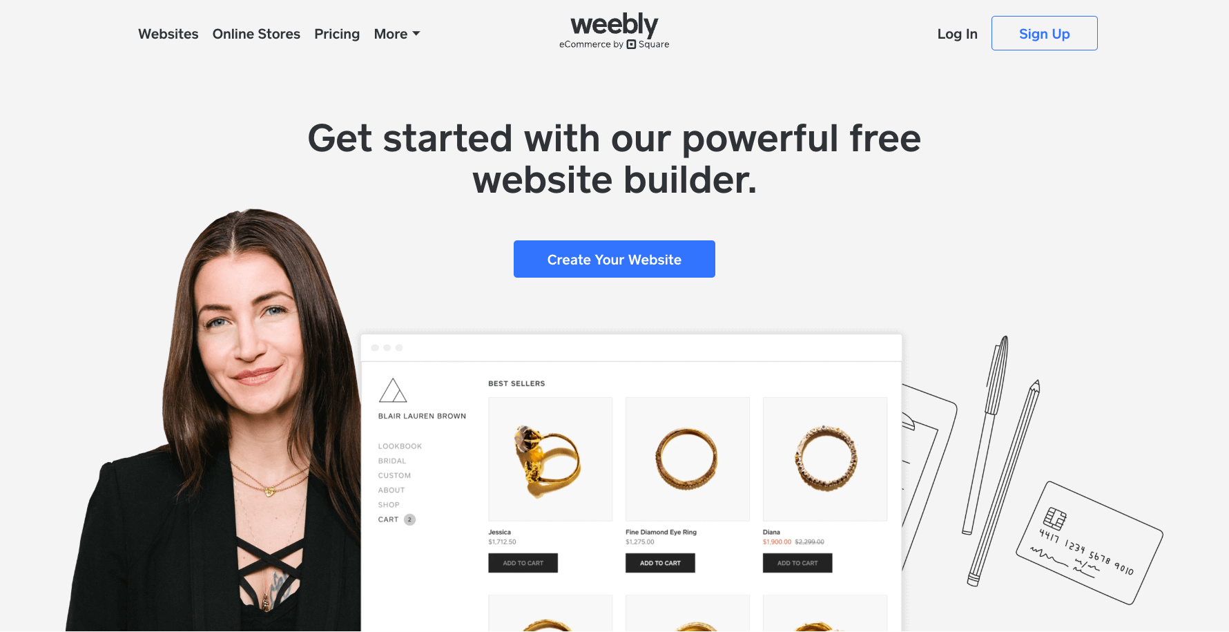 The homepage for Weebly.