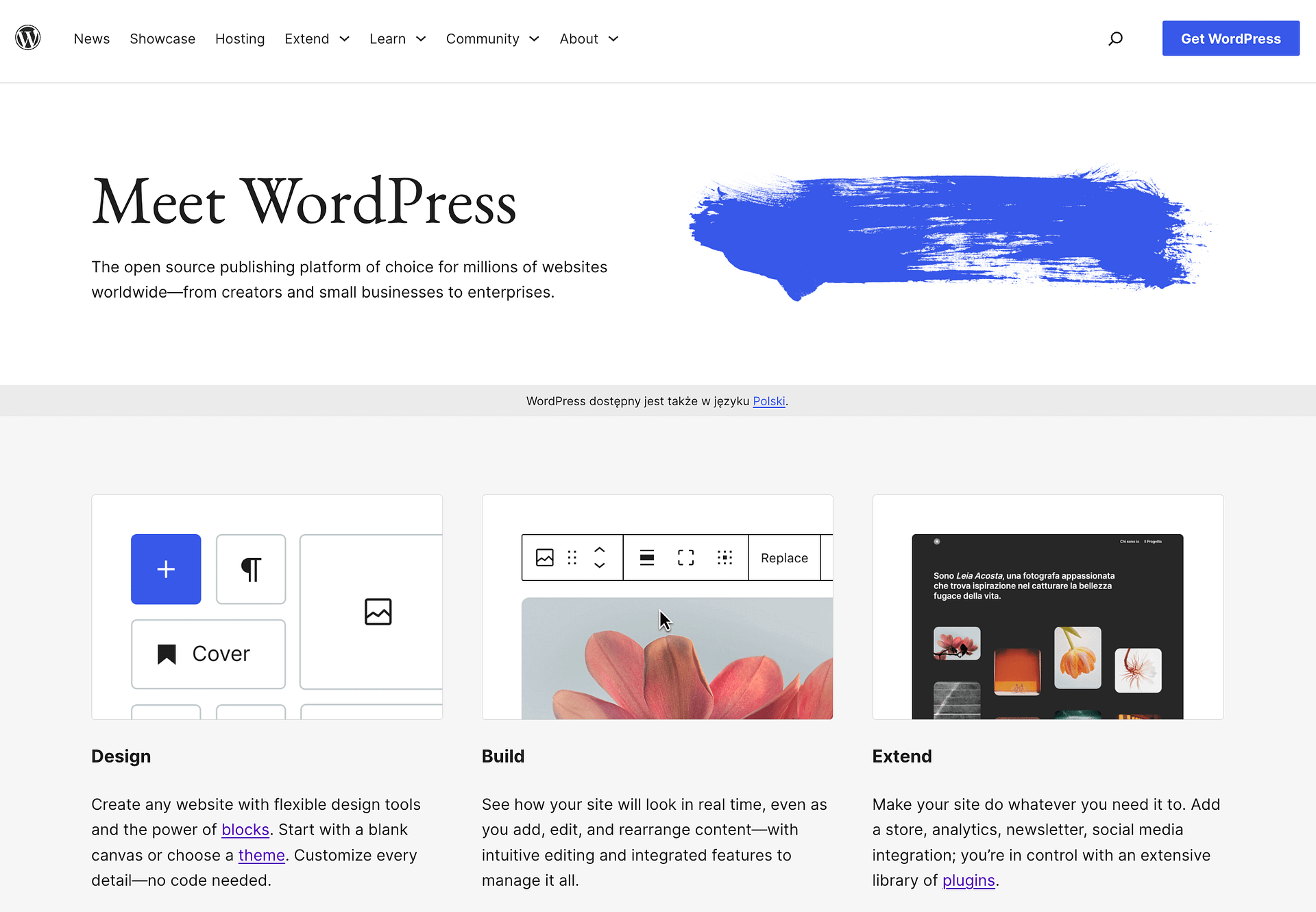 WordPress homepage.