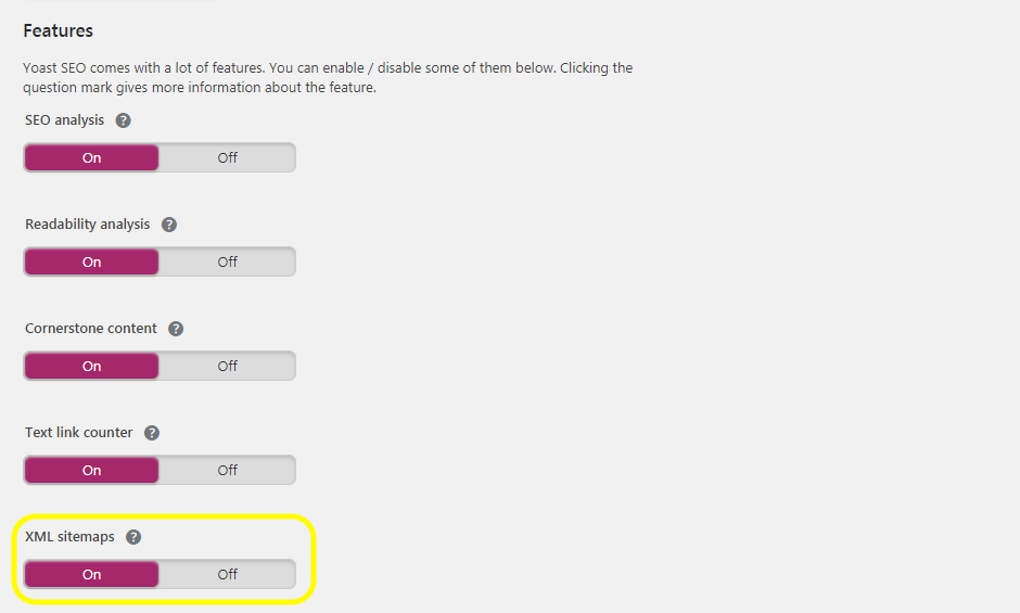 The Yoast SEO Sitemaps option.